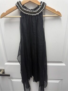 NEW Kobi Halperin Halter Black Silk Embellished Beaded Neck Flowy Tank Top XS